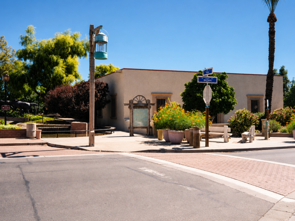 Bischoff's on the Park before renovation - original brick bank building NW, Old Town Scottsdale